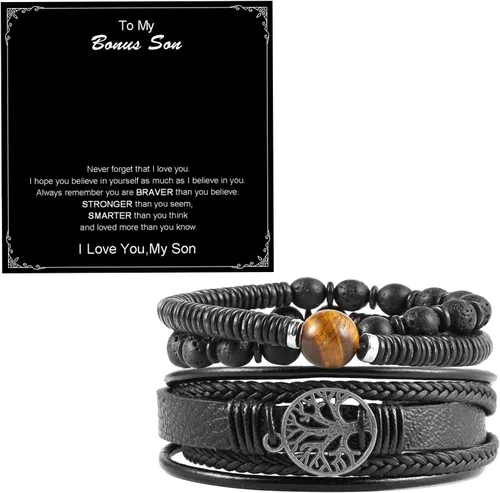 Vista 13 de HZMAN Pulseras de cuero genuino del árbol de la vida para hombres y mujeres (Classic Set)