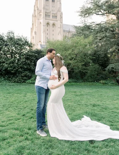Vista 7 de ORQ Vestido de gasa de maternidad con hombros descubiertos para accesorios de fotos, vestido maxi de fotografía para sesión de fotos