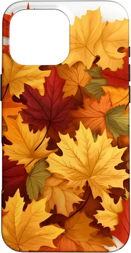 Vista 19 de Carcasa para iPhone 16 con texto en inglés "Fall Foliage Gathering of Autumn Leaves