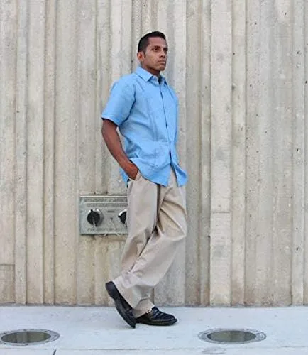 Vista 3 de Camisa Guayabera de manga corta para hombre de lino cubano