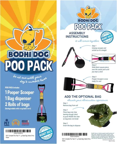 Vista 4 de Bodhi Dog Paquete completo de caca rosa + bolsas biodegradables para recogedor de excrementos