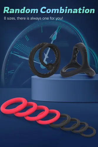 Vista 6 de Juego de anillos de silicona para el pene con 10 tamaños diferentes para mejorar la erección, juguete sexual para hombres más fuertes de larga