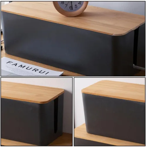 Vista 6 de SUPVOX Cable Management Box Cable Wire Case Wood Grain Black Medium Size Power Line Organizer Storage Box for Desk and Home