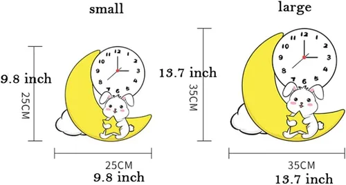 Vista 2 de Decorative Cartoon Moon Rabbit Wall Clock Creative Mute Wall Clock Battery Operated Silent Non-Ticking Clock for Kids Room School Decor Hotel Reloj