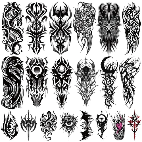 Vista 10 de 36 hojas de tatuajes temporales para hombres, mujeres y adultos, 12 hojas de gran tamaño, 3D, media manga, tatuajes falsos negros, tatuajes