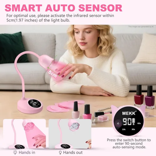 Vista 6 de MEKK Lámpara de uñas Flash Cure, 30 W inalámbrica pequeña luz UV para uñas
