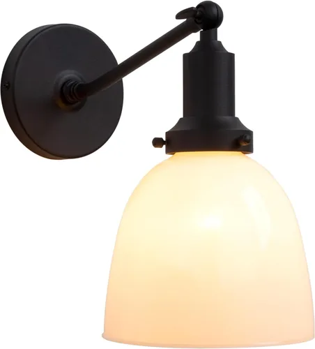 Vista 11 de PERMO Aplique doble vintage industrial negro 2 luces apliques de pared con embudo de vidrio acampanado pantalla de vidrio de leche antiguo
