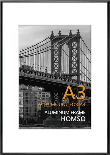 Vista 12 de Homso Marco de póster A1 en color negro, tablero fino de metal A1 con plexiglás acrílico para fotos A2 con paspartú o 23.4 x 33.1 pulgadas sin