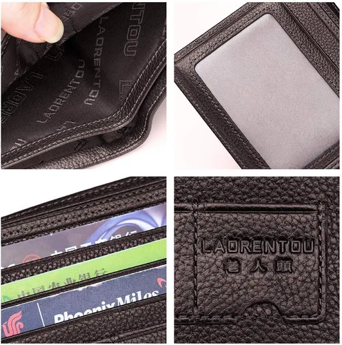 Vista 4 de LAORENTOU Billeteras de cuero genuino para hombre, billeteras plegables con cremallera, bolsillo para monedas, casual, cartera delgada