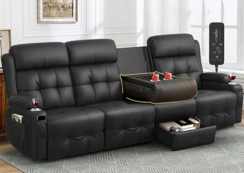 Vista 30 de Sofá reclinable, sofá reclinable con masaje de 3 plazas con gran capacidad de peso, sofá de dos plazas para RV con espacio libre con consola, USB