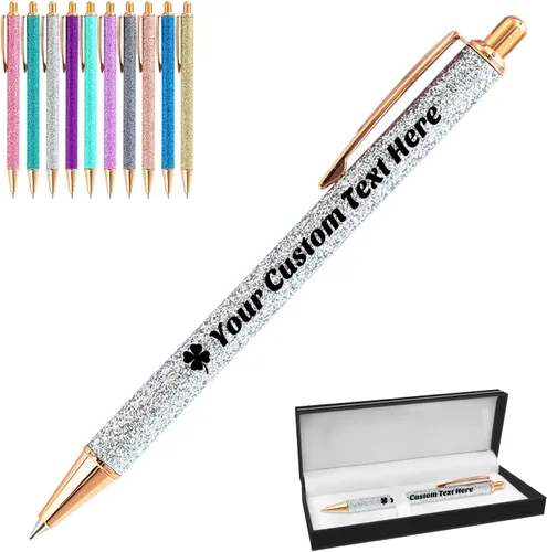 Vista 11 de 10 bolígrafos personalizados con purpurina, bolígrafos impresos personalizados a granel, bolígrafos retráctiles de tinta negra para graduación