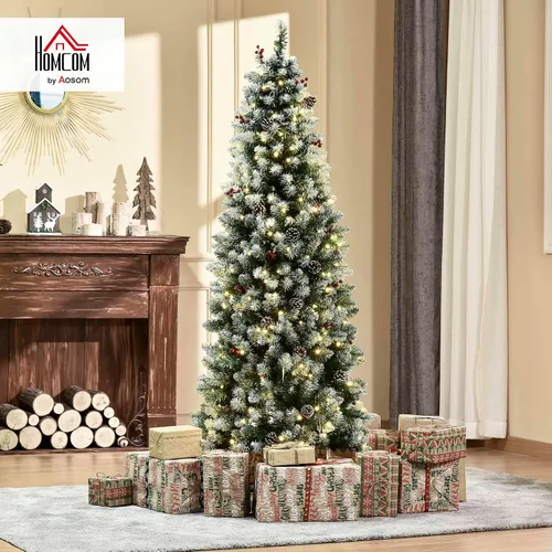 Vista 2 de HOMCOM Árbol de Navidad artificial preiluminado de 6 pies con conos de pino