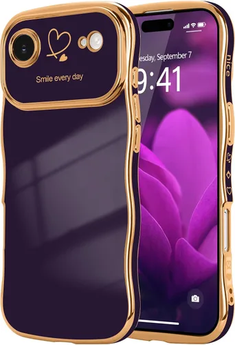 Vista 17 de LCHULLE - Funda para iPhone Air, linda para mujeres y niñas, con forma de onda, color azul bebé Luxury Plating Curly Wavy Frame with Love Heart