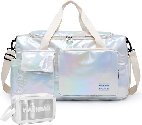 Vista 16 de Bolsa de Gimnasio Pequeña para Mujer, Bolsa de Lona de Viaje, Bolsa de Fin de Semana con Compartimento para Zapatos
