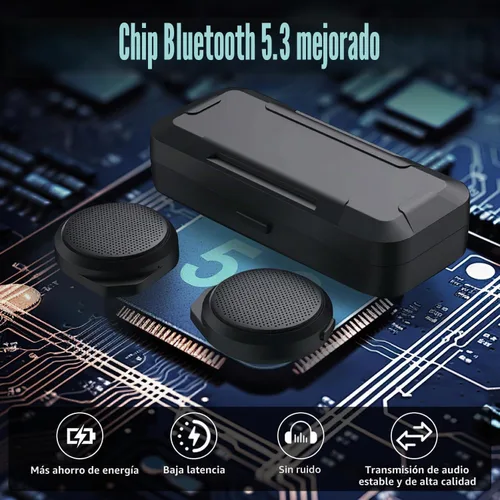 Vista 5 de Auriculares Bluetooth para motocicleta con estuche de carga, altavoz Bluetooth para casco con micrófonos y control remoto, batería de 1900 mAh, 50