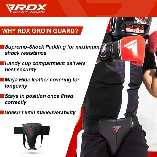 Vista 7 de RDX Protector de ingle para boxeo, Muay Thai, Kickboxing y entrenamiento de MMA, equipo de cuero Maya Hide Abdo para artes marciales, protector