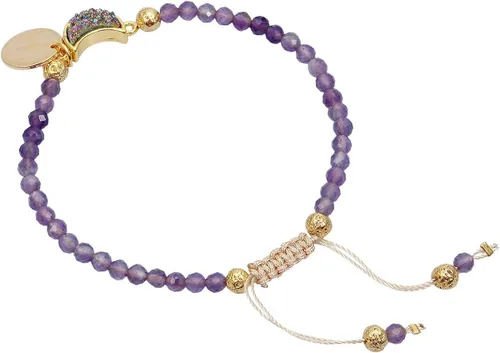 Vista 2 de TUMBEELLUWA Pulseras de cuentas de piedra facetada de 0.157in, pulsera de cristal curativo en forma de media luna, joyería hecha a mano para mujer