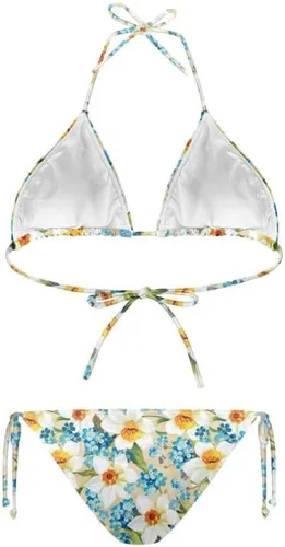 Vista 4 de Hawaiian Monstera Pineapple Cherry - Traje de baño de 4 piezas con cubierta de bikini con cordón y cintura alta