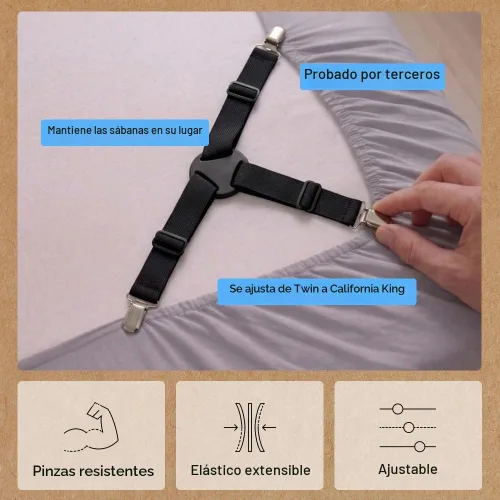 Vista 5 de GORILLA GRIP Sujetadores de Sábanas con Patente Pendiente, Sujetadores Elásticos Ajustables con Clips de Metal, Correas de Ropa de Cama Ajustada que