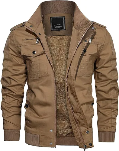 Vista 14 de CRYSULLY - Abrigo de invierno para hombre, estilo casual, con forro polar, bolsillos múltiples, estilo campo, con capucha extraíble