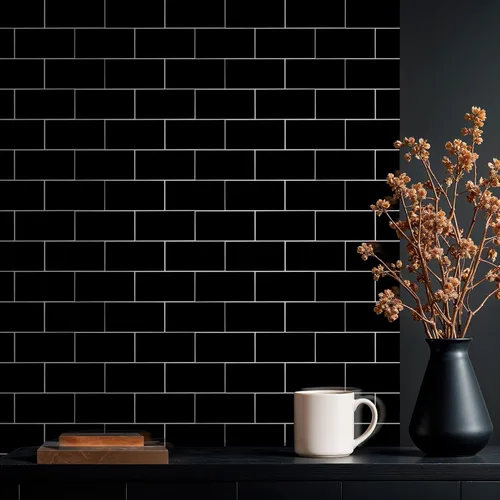 Vista 4 de Black Peel and Stick Backsplash Subway Tile, 12"x12", 6-Sheet Self Adhesive, Faux Ceramic, Glossy, 5.97 SQ.FT, For Kitchen Bathroom