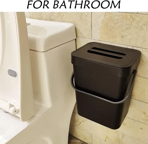 Vista 4 de stonespace Cubo de compost de cocina para encimera, pequeño bote de basura colgante con tapa debajo del fregadero para cocina y baño, cubo de Negro