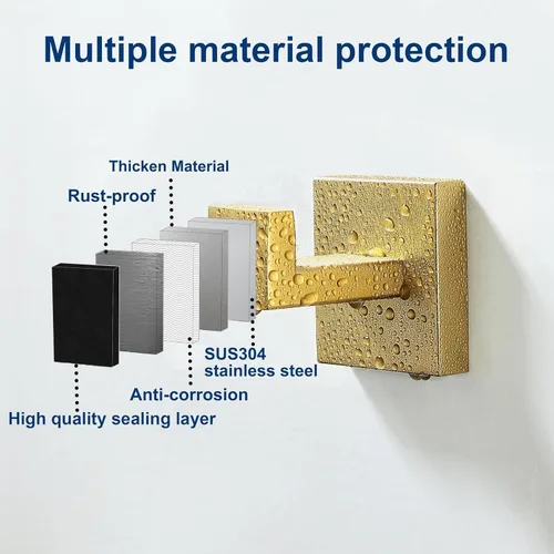 Vista 6 de Ganchos para toallas para baños, gancho de toalla de oro cepillado para cocina y baño, gancho de acero inoxidable SUS304, ganchos resistentes