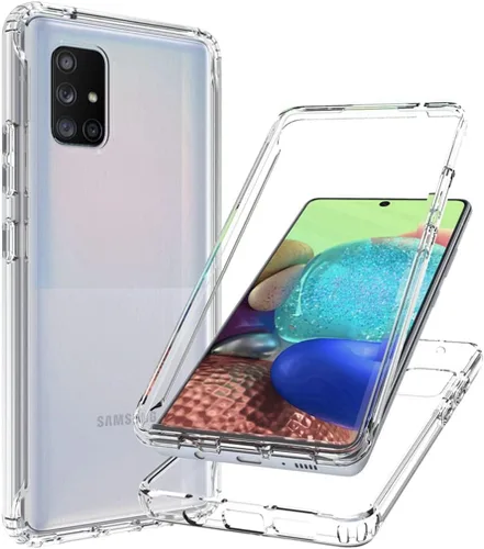 Vista 6 de Funda para Galaxy A71 4G SM-A715F con protector de pantalla de vidrio templado, transparente 360 de protección de cuerpo completo, carcasa dura +