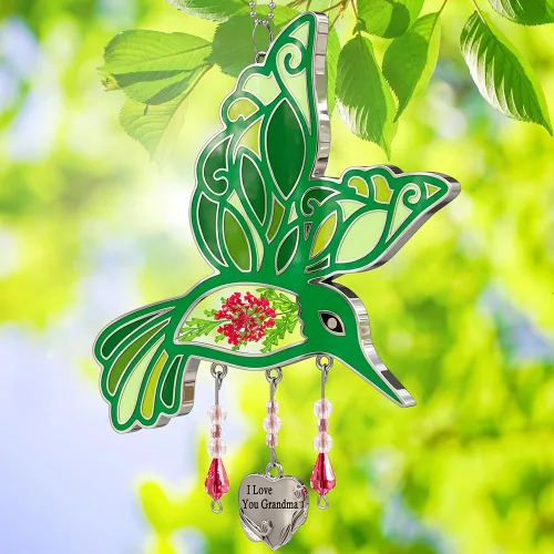 Vista 2 de KY&BOSAM Regalos para la abuela Colibrí de cristal para colgar en la Verde-te amo abuela