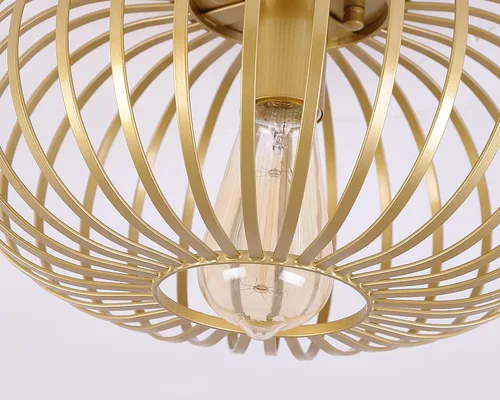 Vista 5 de Fivess Lighting Moderna lámpara de montaje empotrado dorada con jaula de metal, lámpara de techo semiempotrada para pasillo, dormitorio, cocina
