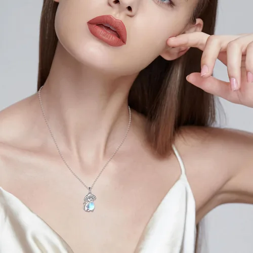 Vista 4 de PORTCAS Collar con colgante de ágata de musgo en forma de lágrima, turquesa, piedra lunar, larimar, sirena, zorro, gato, collar con colgante