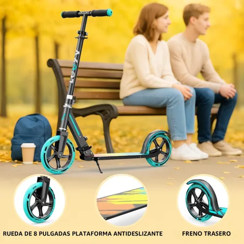 Vista 4 de Scooter para niños de 6 a 12 años y adultos Altura ajustable, plegable, marco de aluminio ligero Soporta hasta 220 libras Paseo suave