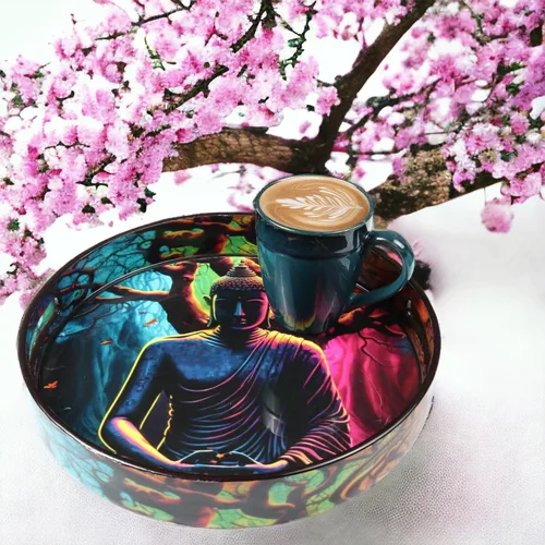 Vista 9 de Crocon Bandeja redonda decorativa para mesa de café, desayuno, Buda, bandeja otomana de MDF, multiusos, centros de mesa para comedor, decoración