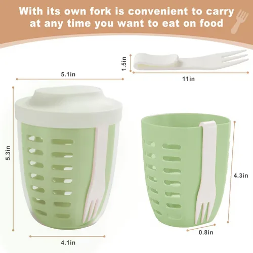 Vista 5 de Taza portátil de almacenamiento de ensalada de frutas para picnic y fiestas con tapas y tenedor, contenedores de almacenamiento de frutas de 20 oz