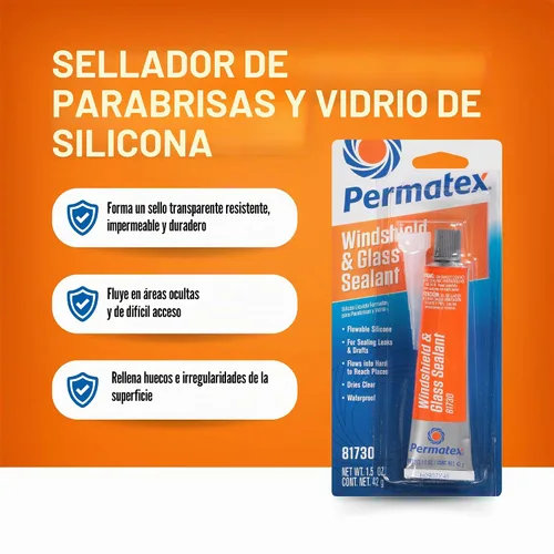 Vista 3 de Permatex 81730 silicona fluida sellador para vidrio de parabrisa, 1.5 oz, Multicolor