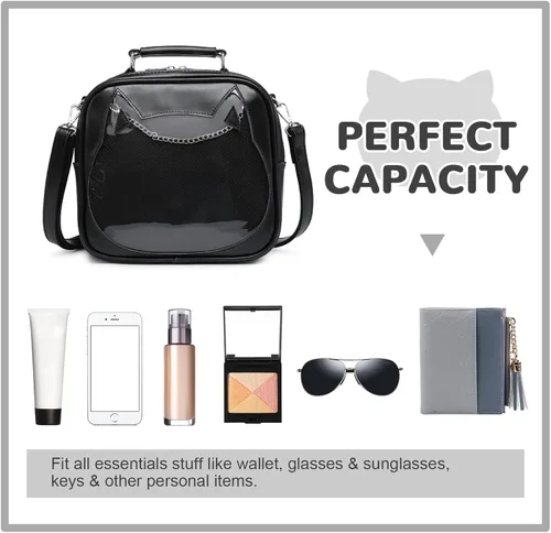 Vista 7 de LUI SUI Bolso Ita para mujer, bolso cruzado kawaii, lindo gato, bolso de mensajero, mochila transparente, bolso de hombro con pin