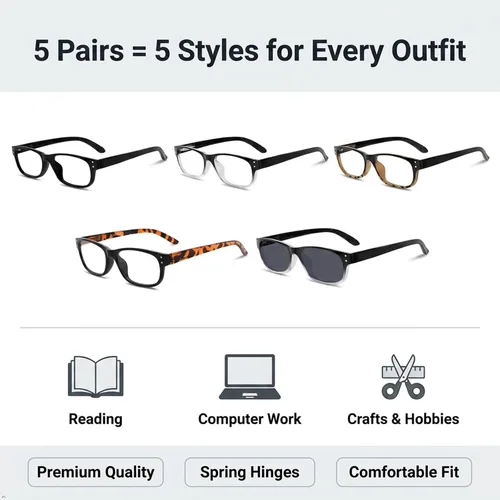 Vista 3 de Eyekepper Gafas de lectura clásicas para hombre, paquete de 5 con bisagras de resorte 5 Pares Mixtos