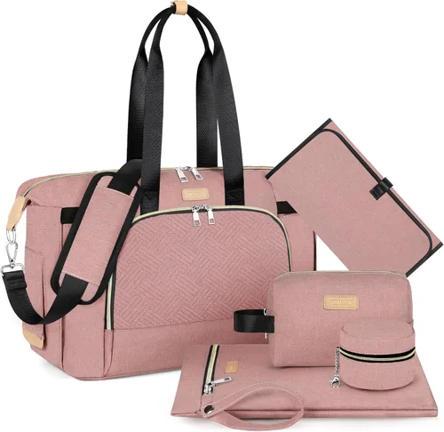 Vista 9 de ITIEZY Bolsa de pañales tipo tote para bebé - Bolsa grande para mamá con cambiador portátil, estuche para chupete, bolsas de hospital, bolsa