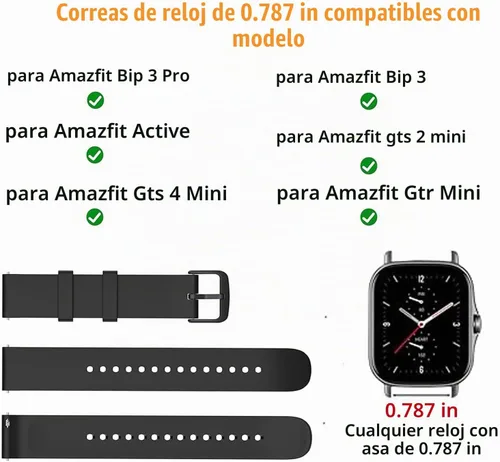 Vista 2 de Paquete de 2 correas impermeables compatibles con Amazfit Bip 3 Pro Watch, correa de repuesto de silicona suave para reloj inteligente Amazfit