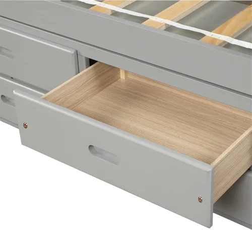 Vista 9 de Harper & Bright Designs Cama de almacenamiento de plataforma de tamaño individual, cama capitanes de madera maciza con 6 cajones, no necesita somier