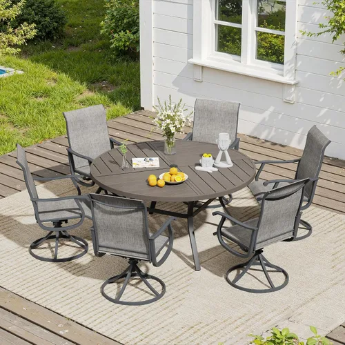 Vista 62 de VICLLAX Muebles pequeños de exterior de 3 piezas, 2 sillas giratorias de patio y mesa redonda pequeña para 2, sillas de carbón oscuro y negro