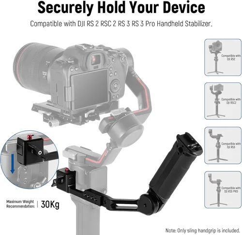 Vista 7 de NEEWER Mango de agarre de correa ajustable compatible con DJI Ronin RS4 RS3 Mini RS 3 Pro RS 2 RSC 2 estabilizador de cardán para disparos de ángulo