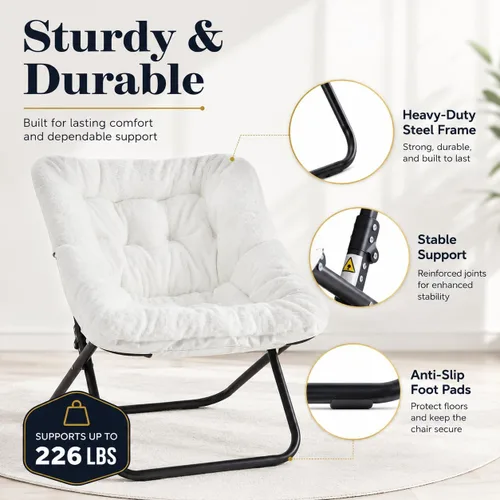 Vista 5 de Simple Deluxe Silla cuadrada de gran tamaño para adultos, silla plegable de piel sintética suave con marco de acero resistente, cómoda silla