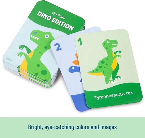 Vista 4 de Wildkin Go Fish! Edición Dino: 48 tarjetas de juego educativas y divertidas para niños