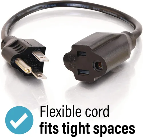 Vista 2 de Cables To Go Alargue calibre 18 según el sistema de medición AWG, para ahorrar enchufes, con receptor NEMA 5-15 a enchufe NEMA 5-15, color negro.