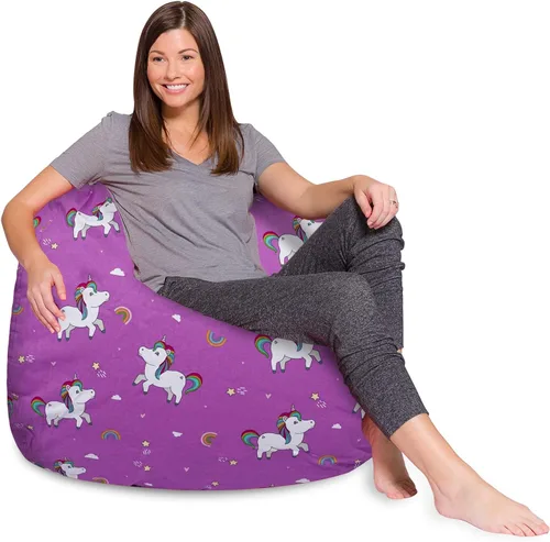 Vista 30 de Posh Creations - Sillón puff para niños, adolescentes y adultos, incluye funda extraíble y lavable a máquina, tamaño mediano de 27 pulgadas, lona