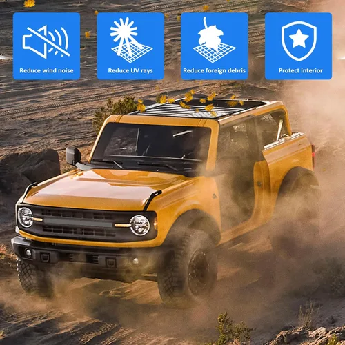 Vista 3 de Parasol Compatible con Ford Bronco Nuevo 2021 2022 2023 2024 2025 de 2 Puertas, Parasol Bikini Top para Techo Bimini, Red de Malla Suave, Accesorios