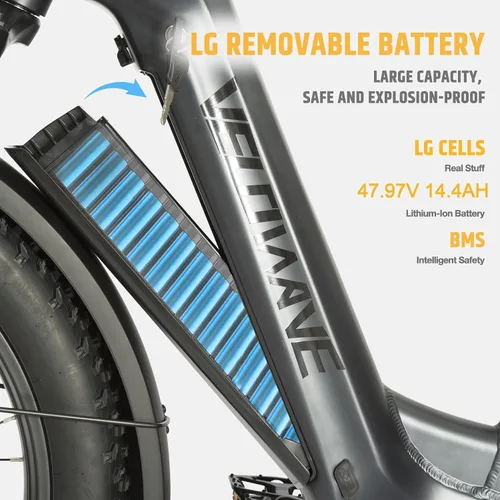 Vista 3 de VELOWAVE Bicicleta eléctrica de 26 pulgadas con neumático grueso Ebike eléctrica para adultos con 750 W (pico 1000 W) motor sin escobillas 48 V 15