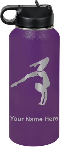 Vista 46 de LaserGram Botella de agua personalizada, soporte de mano de gimnasta, acero inoxidable de doble pared aislada al vacío con popote superior, regalo
