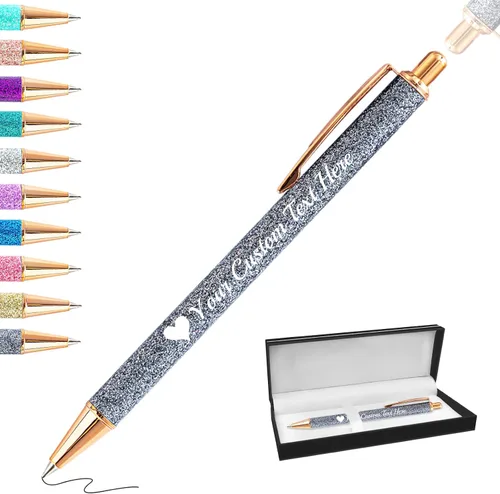 Vista 64 de Bolígrafos con purpurina personalizados con nombre, bolígrafos bonitos y bonitos personalizados, bolígrafos retráctiles de tinta negra, suministros